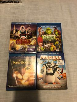 Kids Blu-Ray Lot Shrek Forever After & Puss In Boots & Thomas