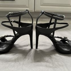 Camille Flawless black leather, crystal bottom heels Sz 6