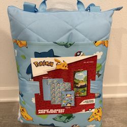 Pokemon Costco Outdoor Picnic Blanket & Beach Towel Set, Zip Closure, Washable