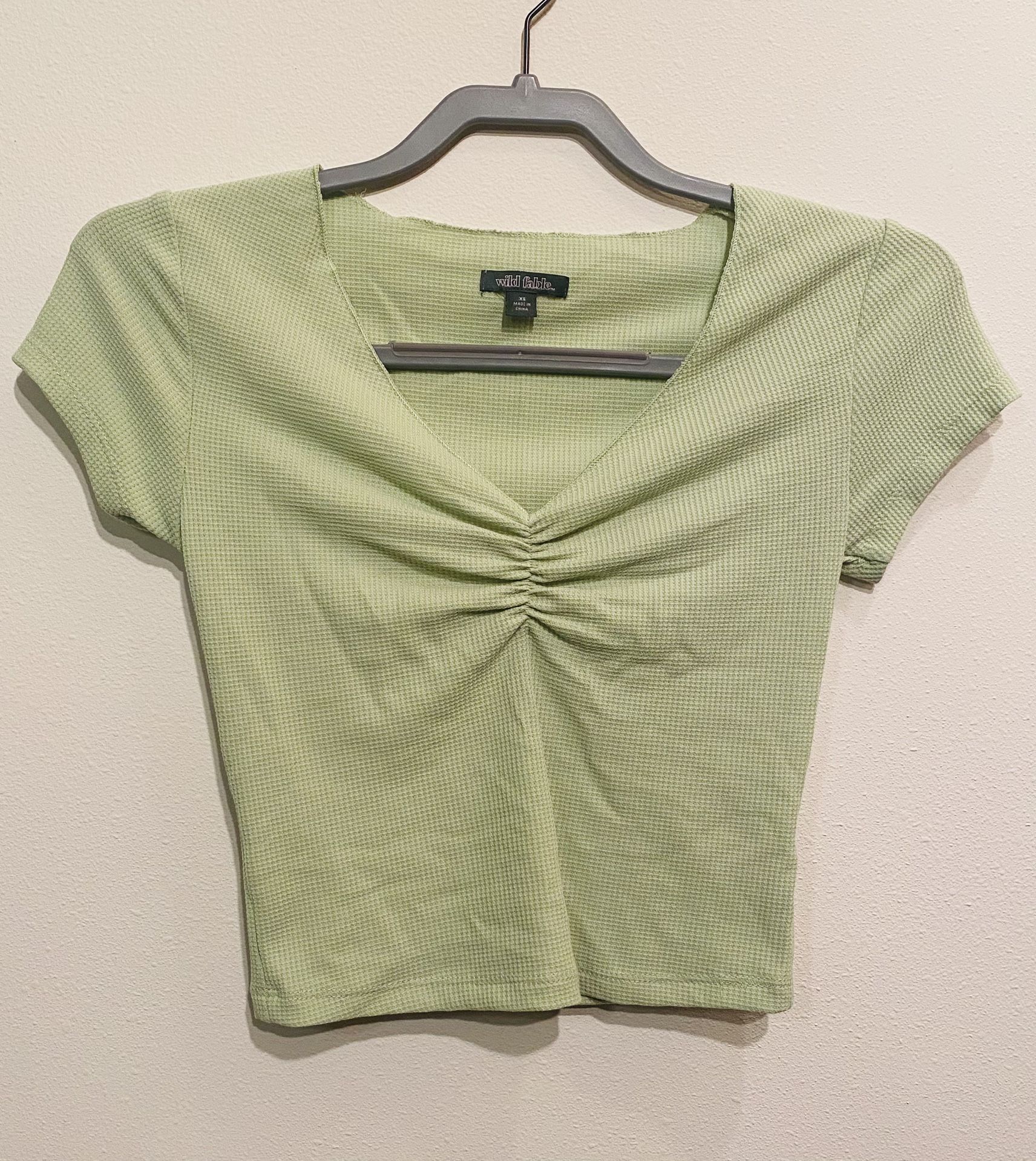 Green Ruched Crop Top