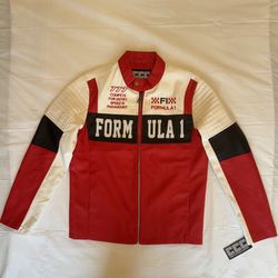Formula 1 Racing Men’s Leather Jacket Red & White CCC Size L NWT free shipping  