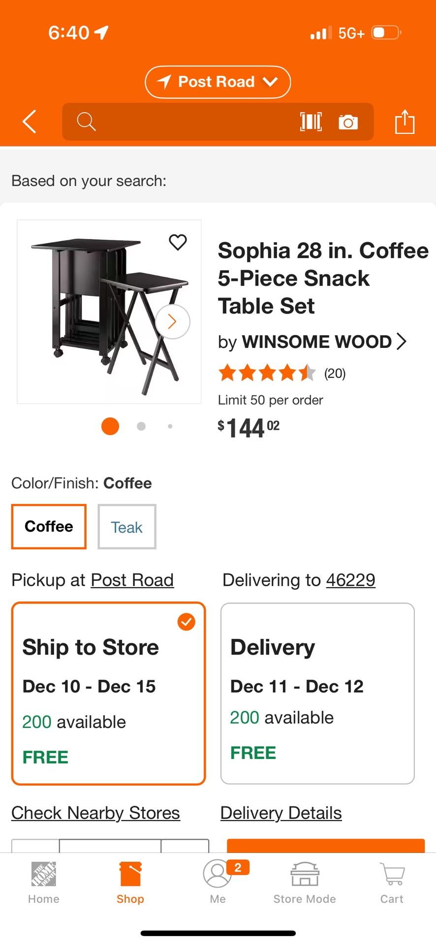 Winsome Sophia 5 Piece Snack Tables 