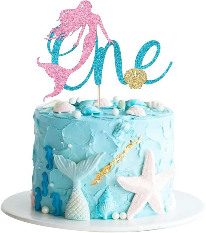 Mermaid One Cake Topper Mermaid First Birthday Party Cake Topper Decoration For Under The Sea Theme 1st Birthday Party Baby Shower Supplies