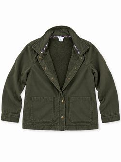 Olive Green Sherpa-Lined Snap Button Jacket