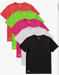 Set of 5 Men's Short Sleeve Moisture Wicking Performance Crew Neck T-Shirts, Size L, NEW