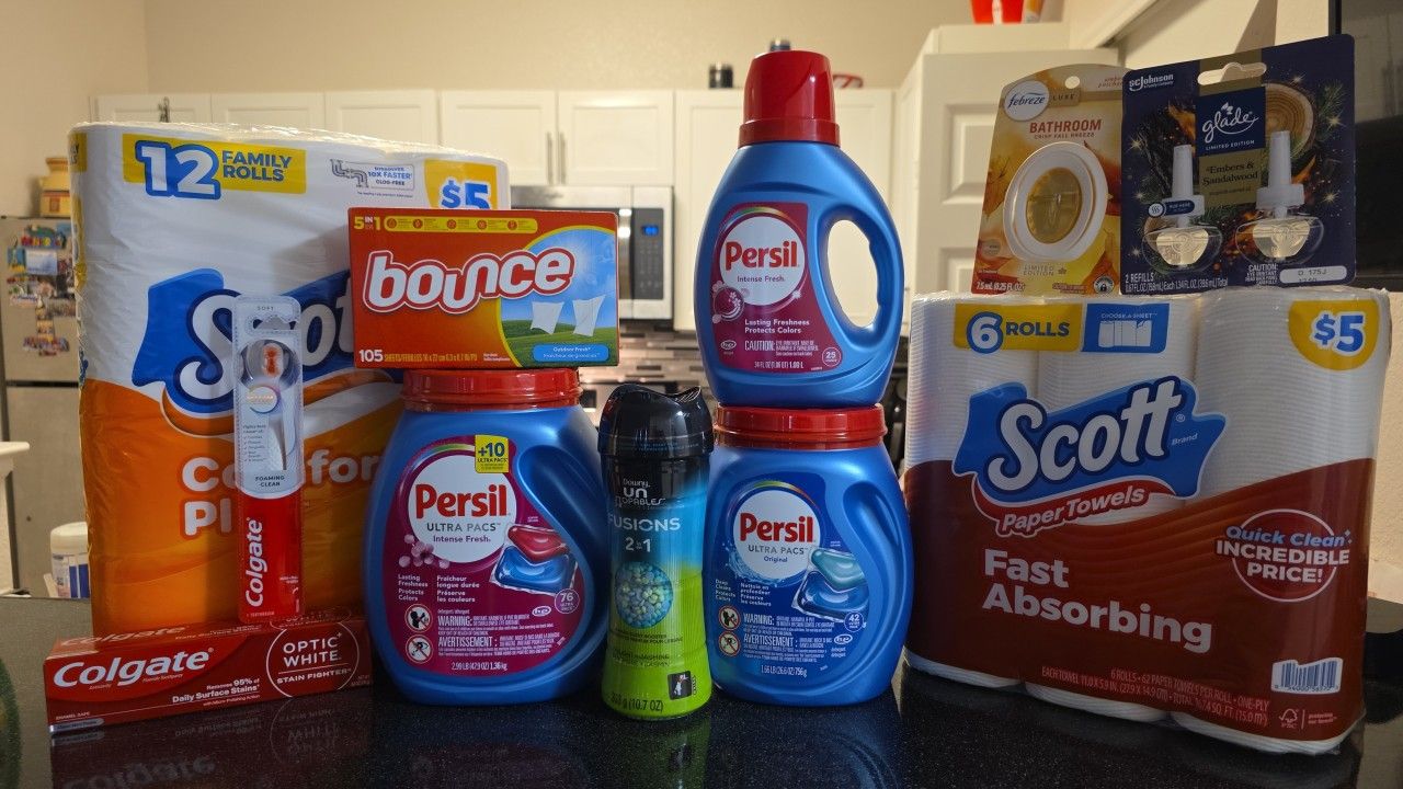 Persil Laundry Detergent, Scott Paper Towels, Bounce Sheets, Colgate, Downy, Febreze & More β Bundle Deal!