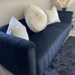 Black Channel Velvet Sofa 