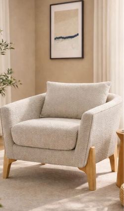 VANOMi Extra Deep Accent Chair, Fabric Upholstered Comfy Reading Armchair for Living Room, Bedroom Single Seat Sofa Chair with Wood Base, Lamb Fabric