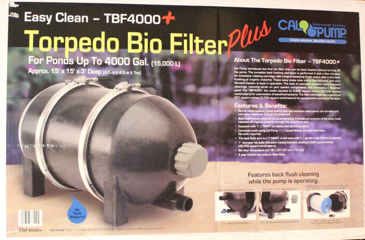 Torpedo Bio Filter Plus 4000 Gallon Ponds NEW Cal Pump TBF4000+