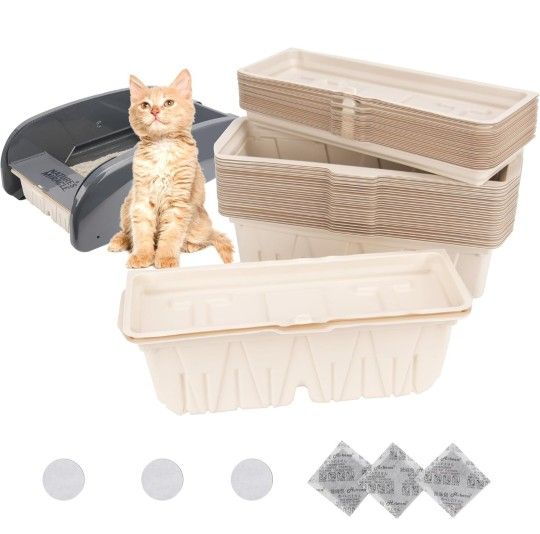 30 Packs Disposable Waste Receptacles Compatible with Nature's Miracle Litter Box 2nd & Littermaid Litter Box 3rd, Kitten Litter Trays with Charcoal B