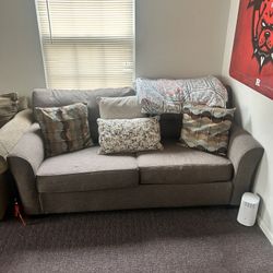 Gray 2 Seater Couch With Throw Pillows