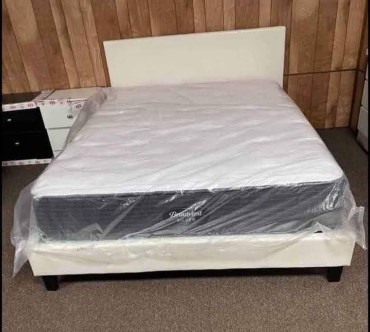 Bed Frame White Full Size New (Mattress Sale For Separated)
