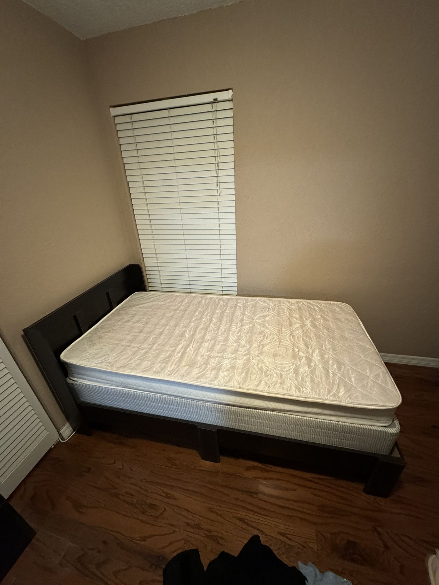 Twin Frame, Firm Mattress And Box Spring.