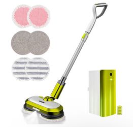 VMAl Cordless Electric Spin Mop with LED Headlight, Water Spray, 300ml Water Tank & Plastic Head, Powerful Floor Cleaner Up To 60mins, Polisher for Ha