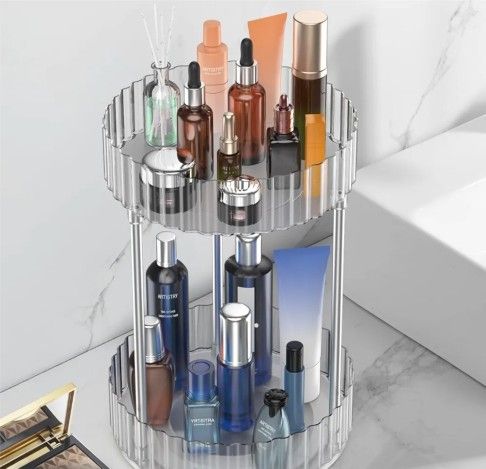Makeup Organizer,360° Rotating Makeup Organizer, 2-Tier Round Rotating Skincare Organizer Countertop,Fits Bedroom, Bathroom, Vanity Shelf Countertop(C