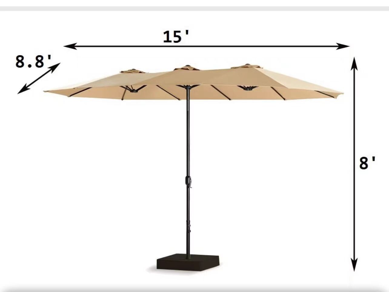 Patio Tree 15 Ft Outdoor Umbrella Double-Sided Market Patio Umbrella with Crank, 100% Polyester, Base Included (Beige)