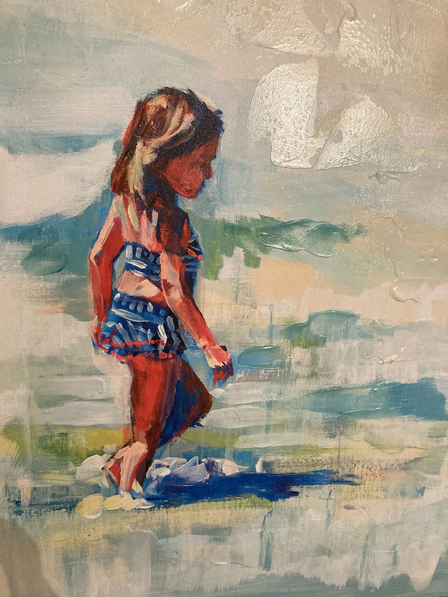 Little girl on the beach - framed beach art.