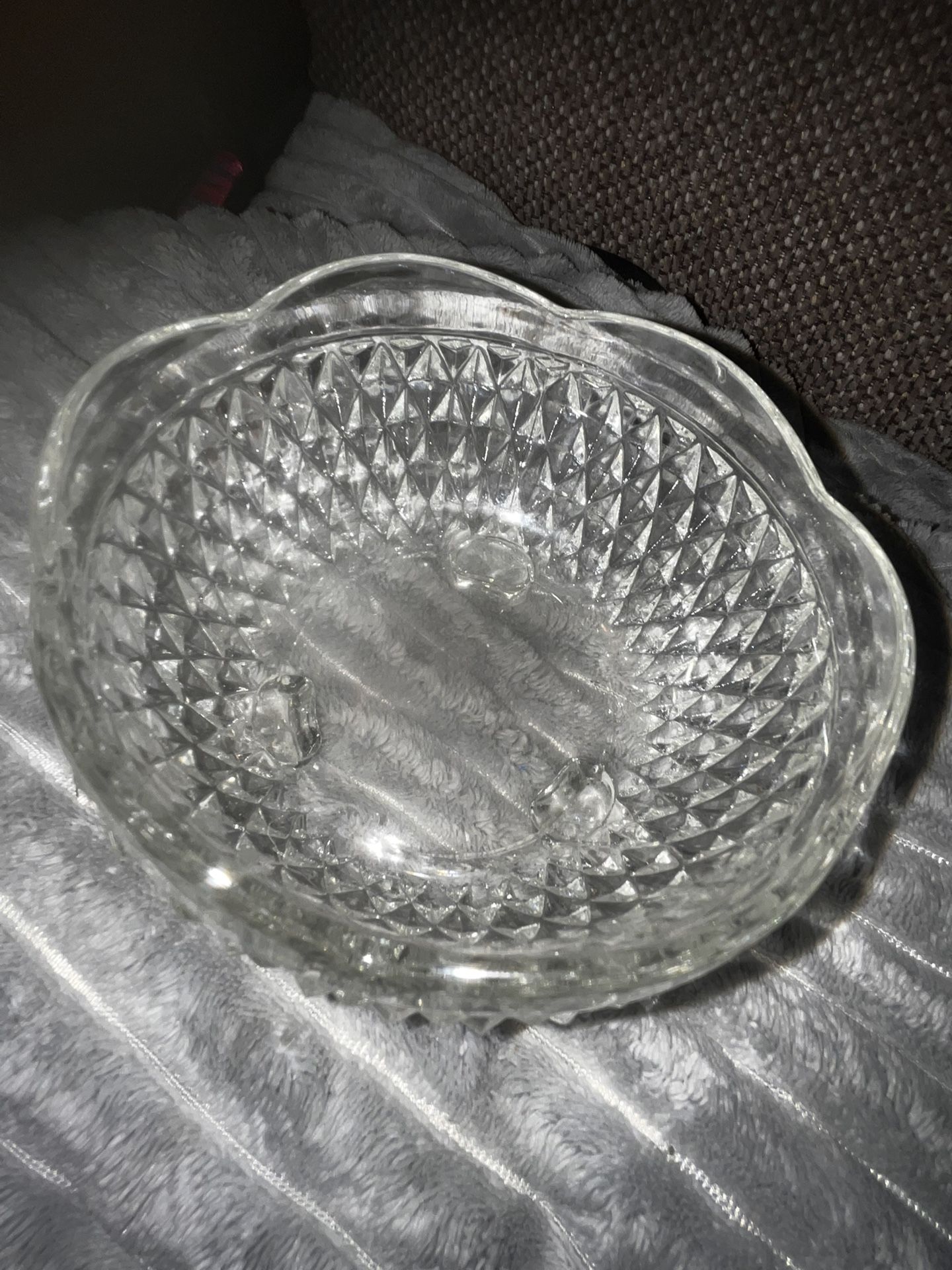 vintage Indiana Glass Diamond Point 3-Footed Candy Dish