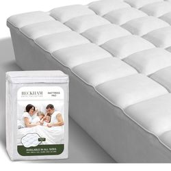 Beckham Hotel Collection Queen Size Mattress Pad (Extra Padded) & Protector Hybrid - Quilted Pillow Top Mattress Cover - Thick, Plush, Fitted Mattress
