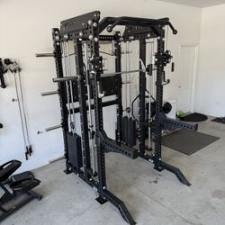 PRO SERIES Ultimate 3-1 Half Rack Functional Trainer w/Smith Machine Bar | 400lb Stack | Gym Equipment | Fitness | Commercial | Squat Rack  