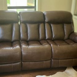 3 Piece Recliner leather Couches (Couch, Love Seat and Rocking Chair) In Very Good Condition. $1000 or best offer!!