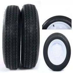 2 x Tires with 2 White Rim 4PLY Trailer 4.80x12 5 lugs on 4.5" Center or 4 lugs