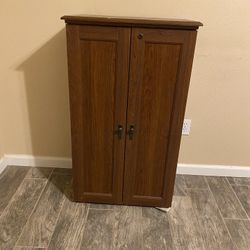 Wood Bookcase DVD Storage Shelves Cabinet With Key