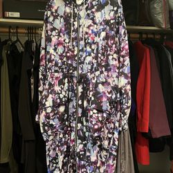 Yitty Extra Long Hooded Purple Patterned Windbreaker - Size L