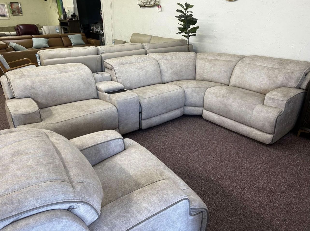Furniture- 5 Pc High Performance Fabric Sectional With 3 Power Recliners- Sebaston