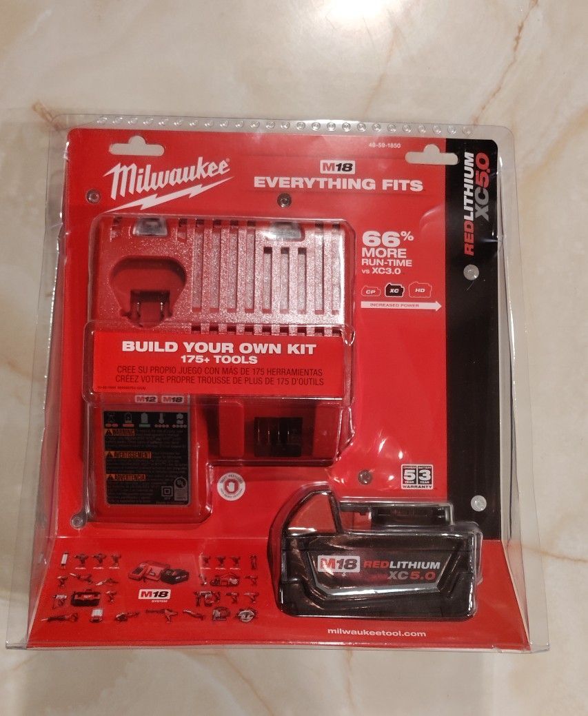 M18 Milwaukee Lithium-Ion XC Starter Kit with One 5.0Ah Battery and Charger