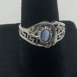 Sterling silver w/Blue Cats eye  Glass Size 5 3/4 Ring