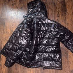 Michael Kors Black Glossy Hooded Puffer Jacket