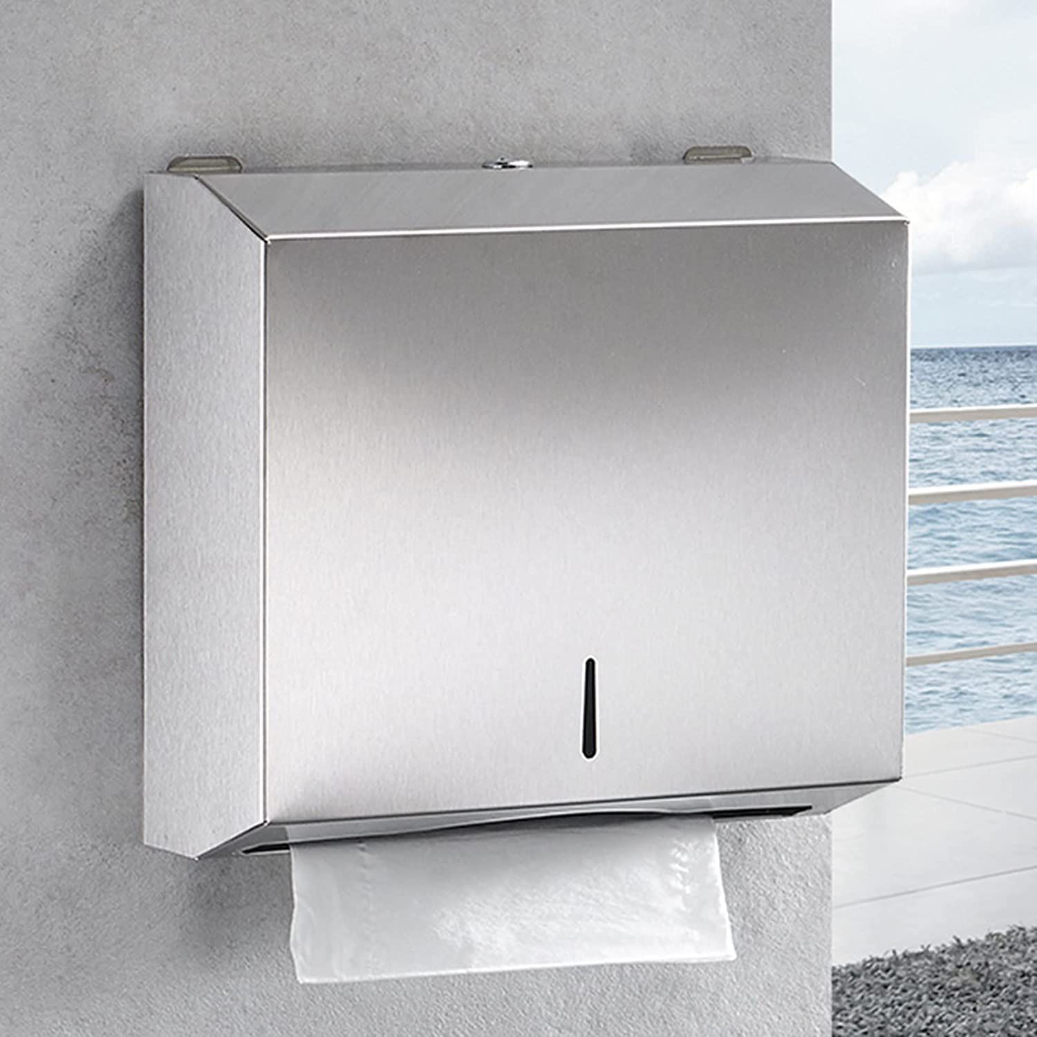 Stainless Steel Paper Towel Dispenser Wall Mount, Comercial Hand Towel Dispenser with Lock, Trifold/C Fold Paper Towel Holder for Bathroom Kitchen Off