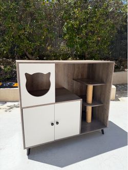 Modern Cat House & Cat Tree Cabinet with Storage
