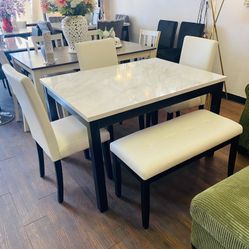 5Pc White Dining Table Set 