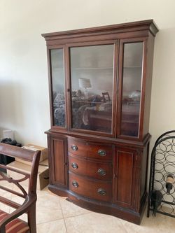 Wood China Cabinet and dining table with six chairs
