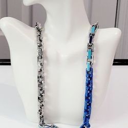 Silver Blue Large Chunky Chain Necklace New Men's Women's  Gift