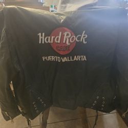 vintage Hard Rock Cafe black leather motorcycle jacket 