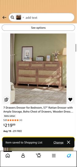 7-Drawer Rattan Wood Dresser
