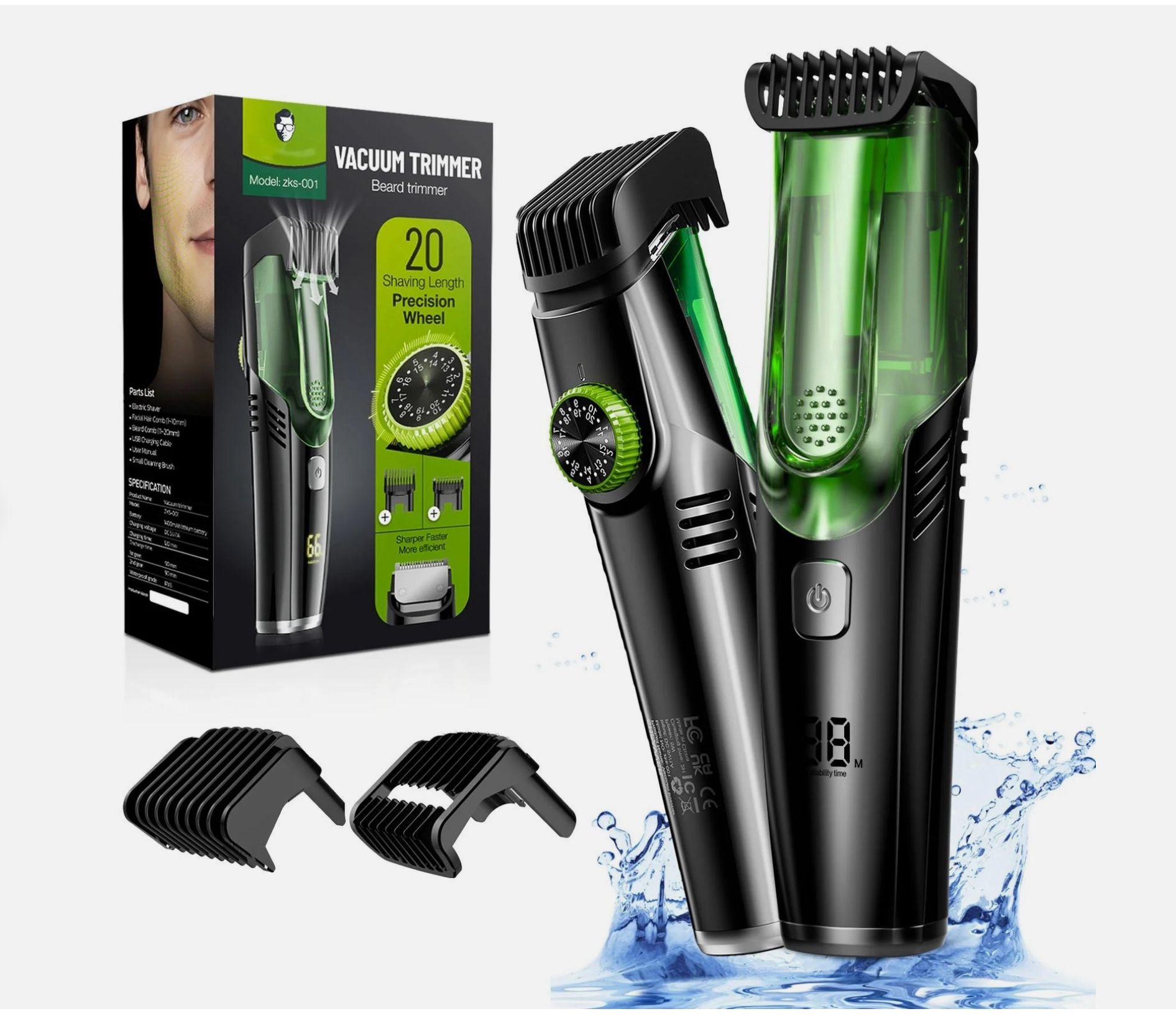 Vacuum Beard Trimmer for Men, Cordless Electric Shaver with 20 Trim Setting, Bui