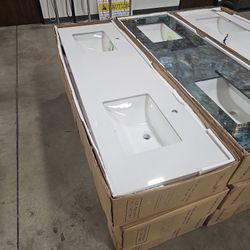 73" Pearl White Bathroom Vanity Engineered Stone Countertop Brand New 