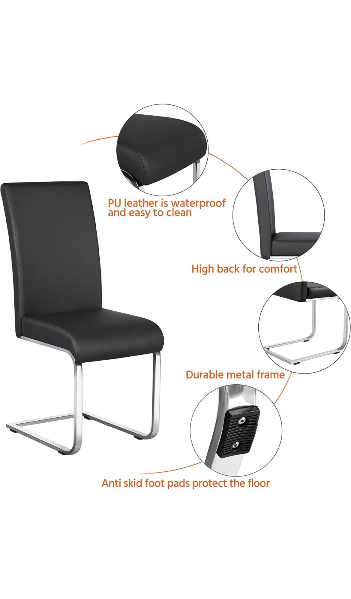2PCS Dining Armless Chairs, Leather Seat and Metal Legs - New