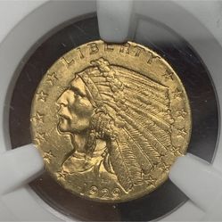 MS62 1929 $2.50 Indian Head US Graded Gold Coin