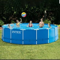 Intex 15ft x 48in Metal Frame Above Ground Pool Set with Pump, Cover & Ladder