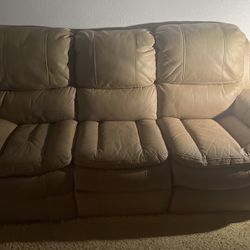 Leather/ Faux Leather Tan Couch And Recliner
