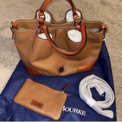 Dooney & Bourke Pebble Grain Leather Brenna Satchel In Caramel With Saddle Color Trim 2 Pc Set Beautiful Bag!!