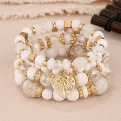 A set of 4 White gold beads bracelets bracelet womens ladies gift
