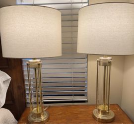 Pair of Brass Column Table Lamps