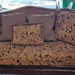 Leather/Upholstered Sofa with matching upholstered chair
