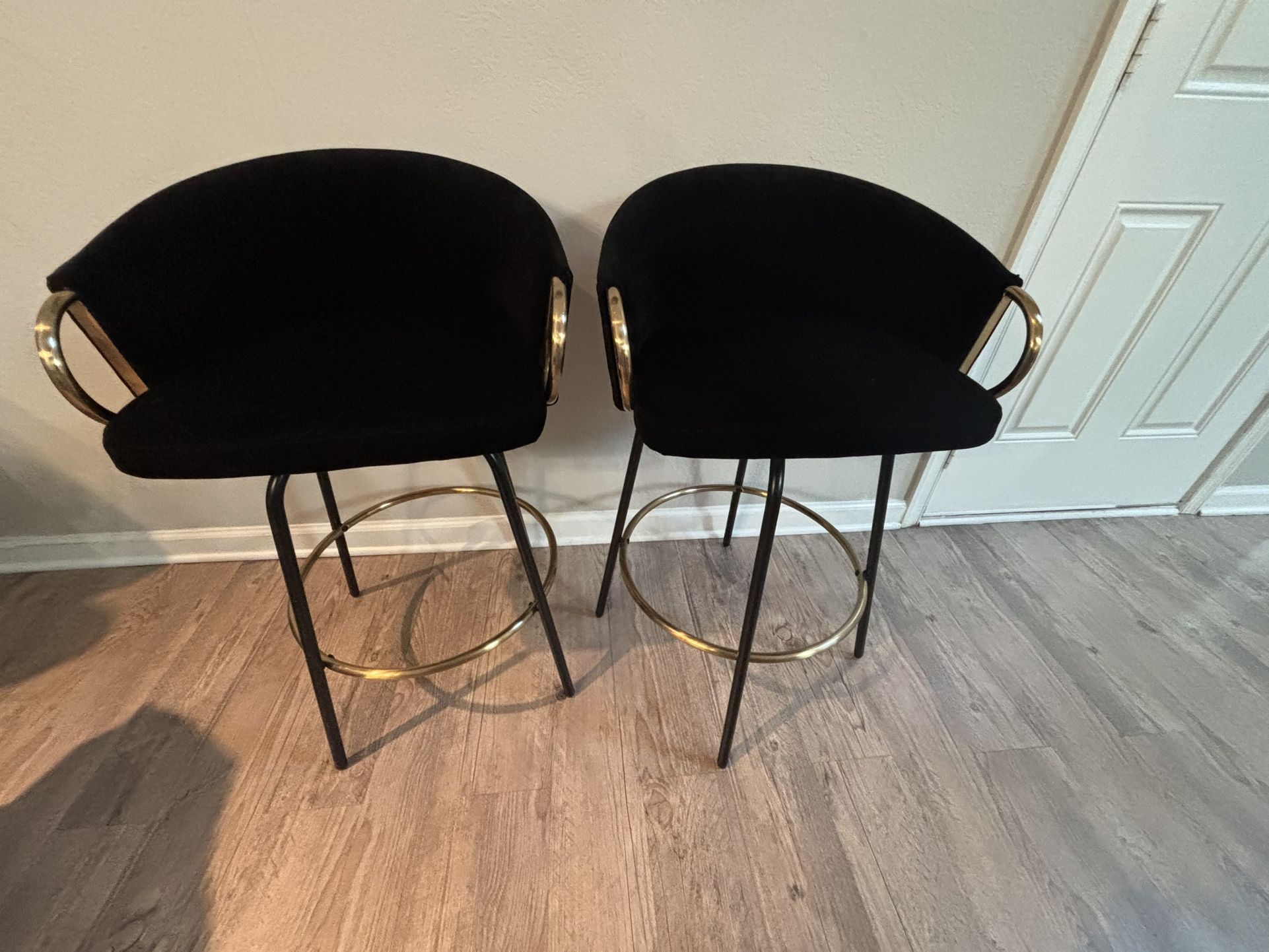 2 Black Velour Bar Stools